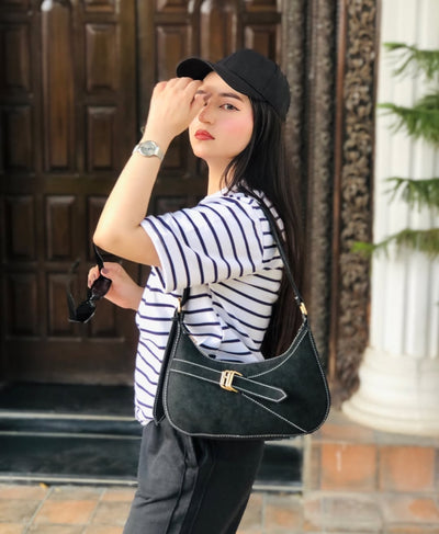 Influencer Edit: Jet Black Wide-Leg Trouser + Striped Tee | Rang Sitaray