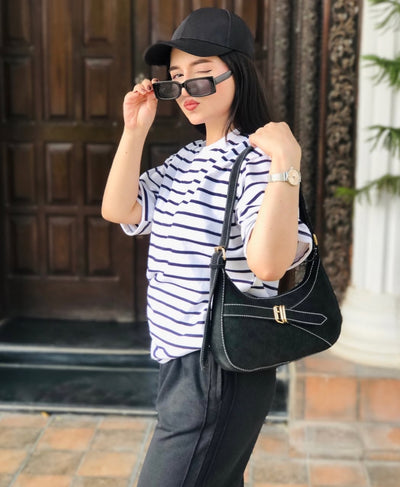Influencer Edit: Jet Black Wide-Leg Trouser + Striped Tee | Rang Sitaray