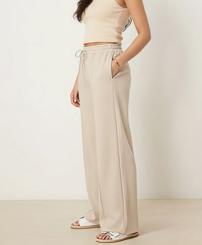 Champagne Beige Front Seam High Waisted Wide-Leg Trouser | Rang Sitaray