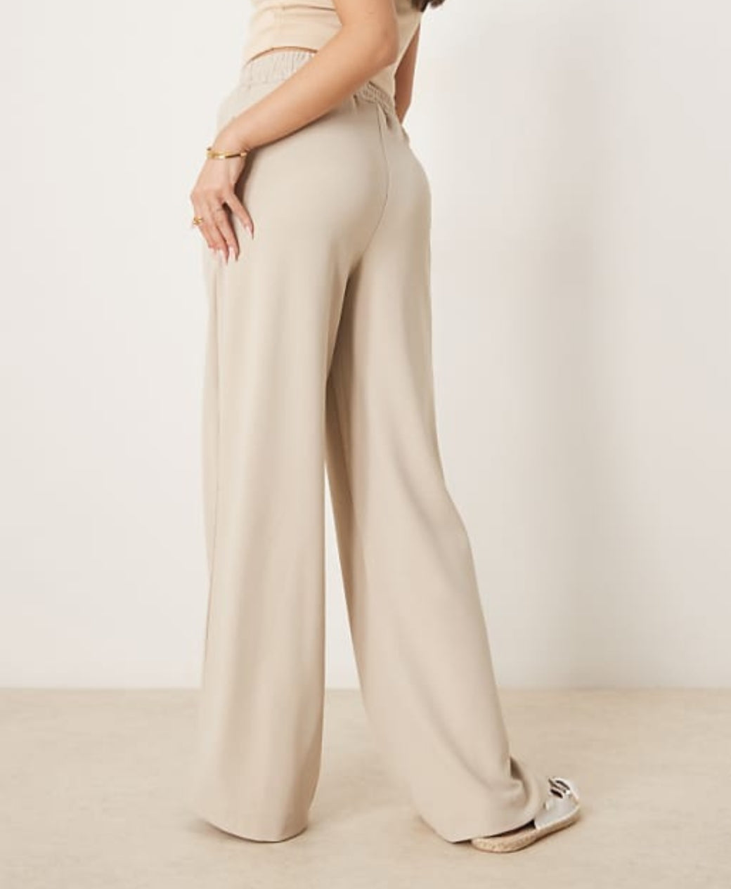 Champagne Beige Front Seam High Waisted Wide-Leg Trouser | Rang Sitaray
