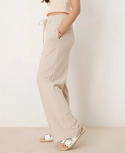 Champagne Beige Front Seam High Waisted Wide-Leg Trouser | Rang Sitaray