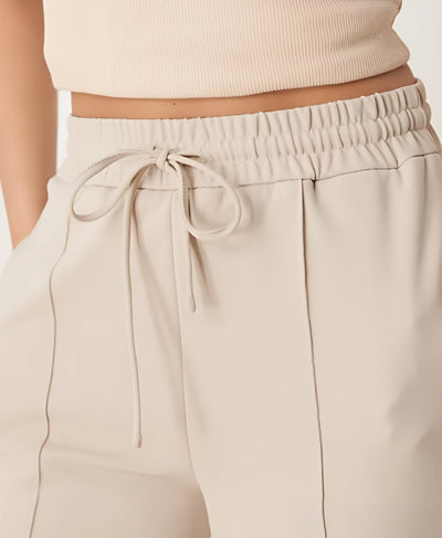 Champagne Beige Front Seam High Waisted Wide-Leg Trouser | Rang Sitaray