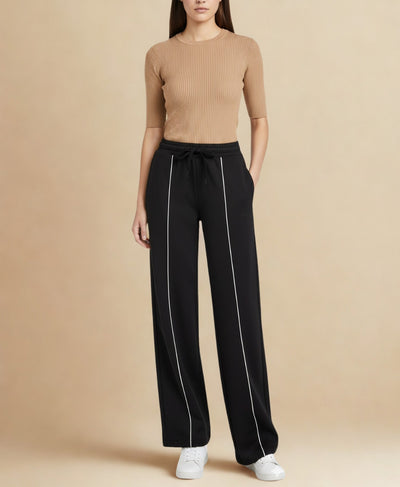 Rang Sitaray | Black Wide Leg High Waisted Trousers with White Front Seam