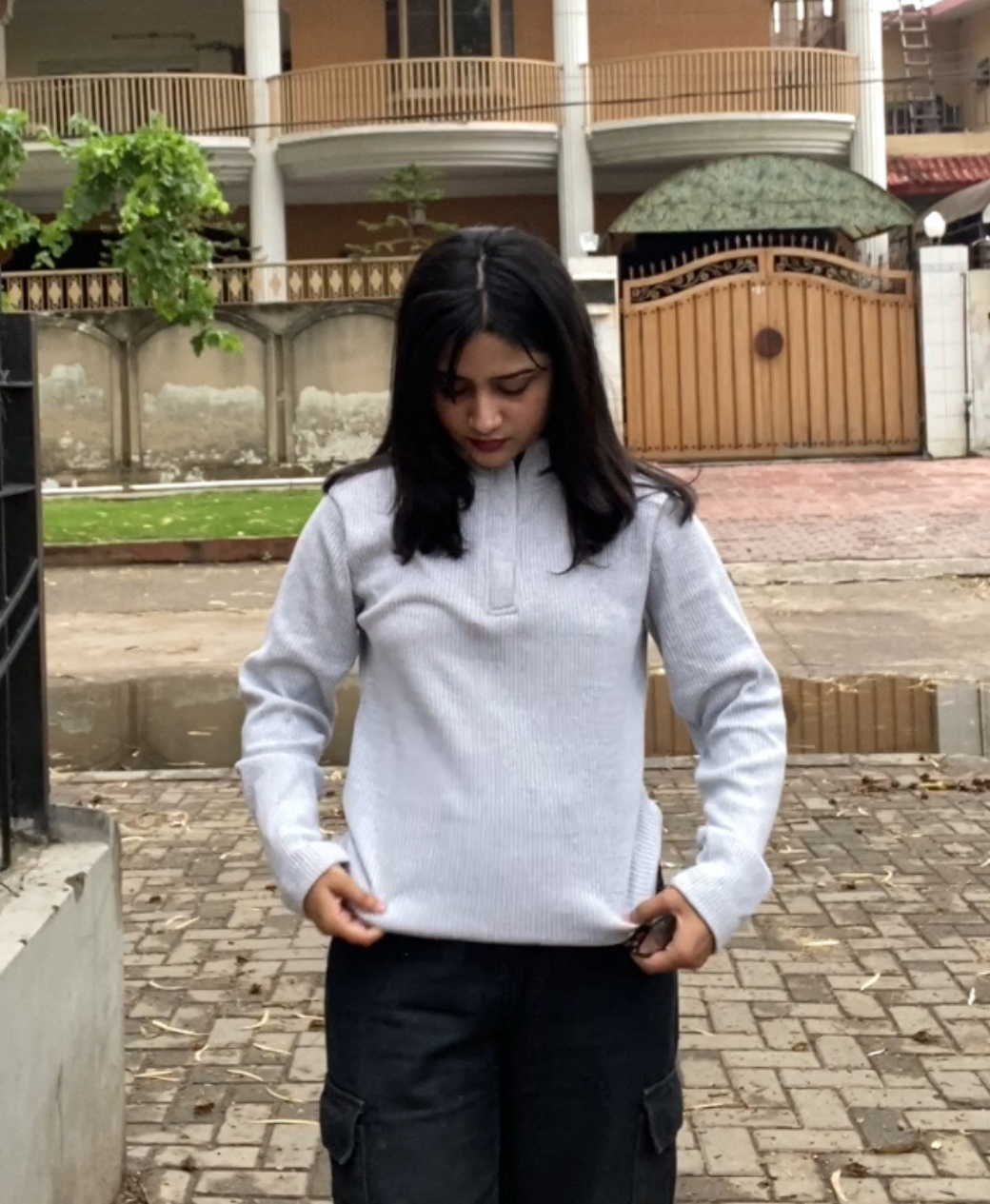 Relaxed Fit Thermal Mock Neck Full Sleeve Zipper - Heather Grey