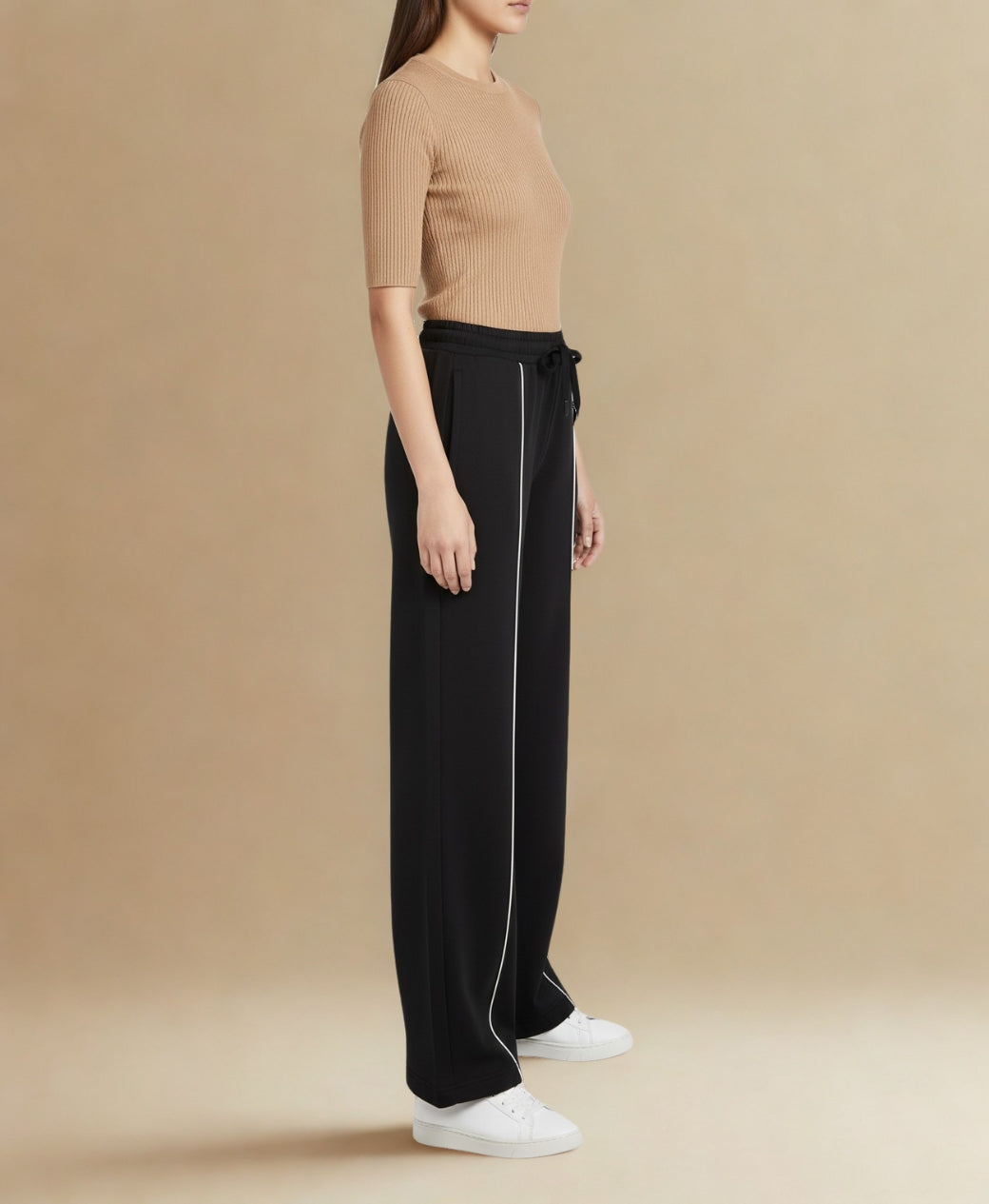 Rang Sitaray | Black Wide Leg High Waisted Trousers with White Front Seam