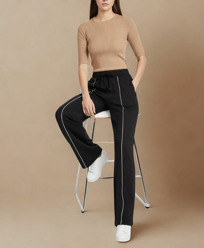 Rang Sitaray | Black Wide Leg High Waisted Trousers with White Front Seam