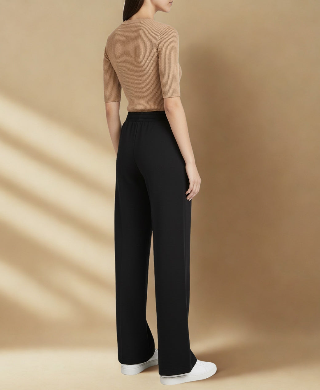 Rang Sitaray | Black Wide Leg High Waisted Trousers with White Front Seam