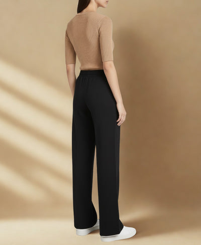 Rang Sitaray | Black Wide Leg High Waisted Trousers with White Front Seam