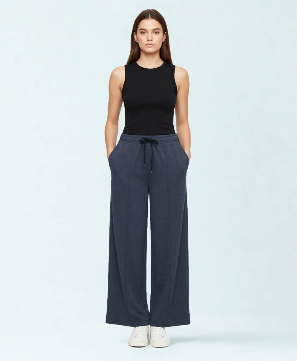 Rang Sitaray | Midnight Slate High-Waisted Wide-Leg Front Seam Trousers
