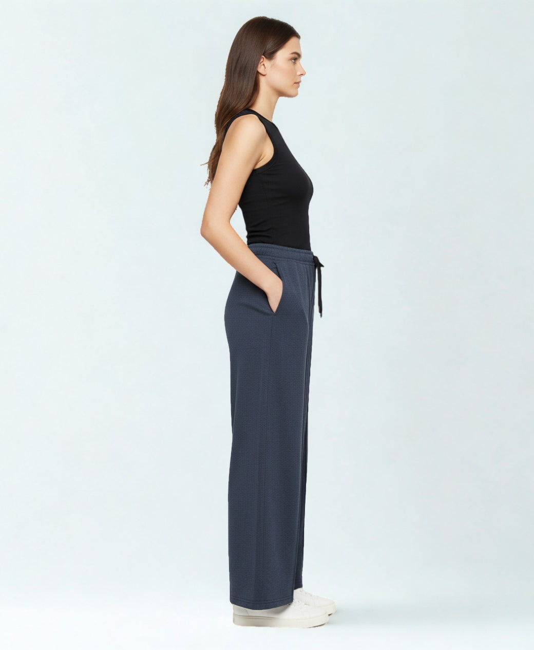 Rang Sitaray | Midnight Slate High-Waisted Wide-Leg Front Seam Trousers