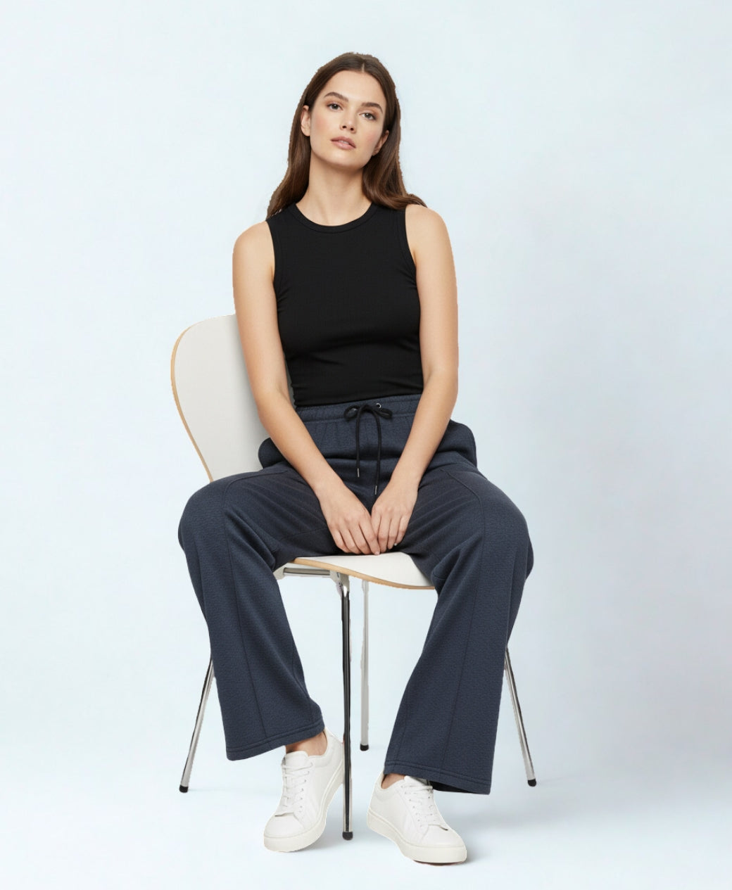 Rang Sitaray | Midnight Slate High-Waisted Wide-Leg Front Seam Trousers