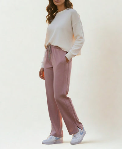 Smoky Pink Wide-Leg Trousers with Side Slit | Rang Sitaray