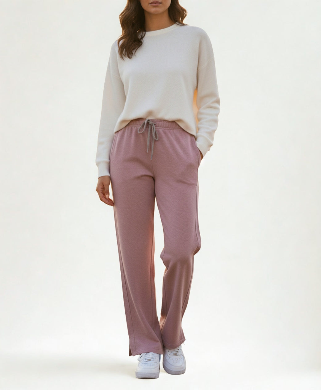 Smoky Pink Wide-Leg Trousers with Side Slit | Rang Sitaray