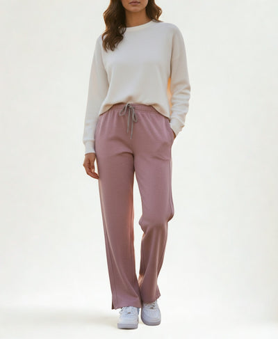 Smoky Pink Wide-Leg Trousers with Side Slit | Rang Sitaray