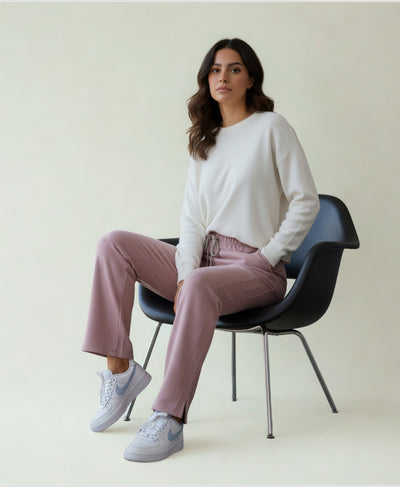 Smoky Pink Wide-Leg Trousers with Side Slit | Rang Sitaray