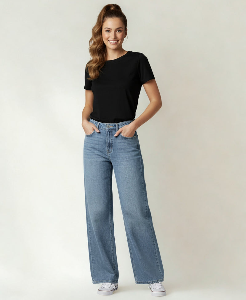 Heritage Blue High-Waisted Wide-Leg Denim Jeans