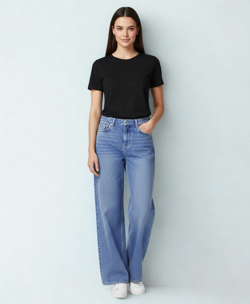Classic Light Wash High-Waisted Wide-Leg Denim Jeans