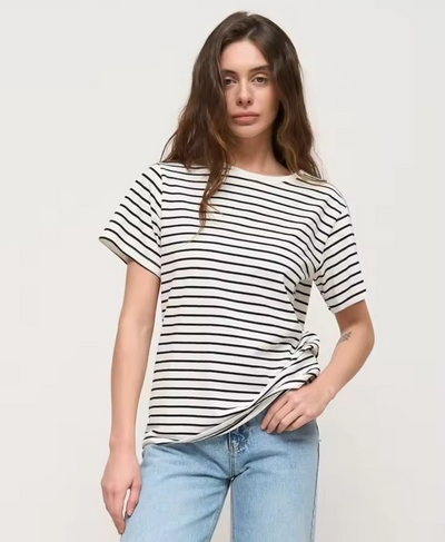 Premium Black & White Striped T-Shirt for Women – French Terry Summer Tee | Rang Sitaray