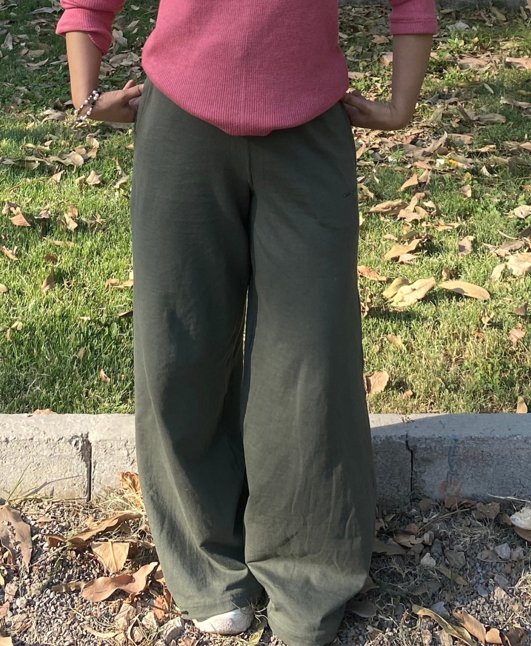 Rang Sitaray - Deep Olive Green High-Waisted Wide-Leg Trousers