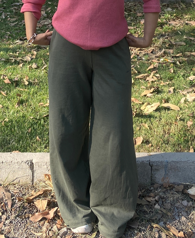 Rang Sitaray - Deep Olive Green High-Waisted Wide-Leg Trousers