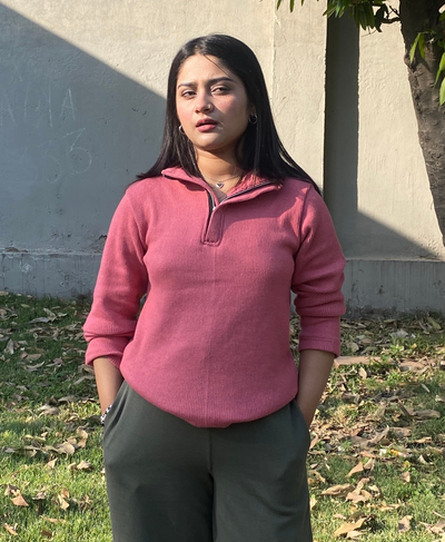 Relaxed Fit Thermal Mock Neck Full Sleeve Zipper - Marsala