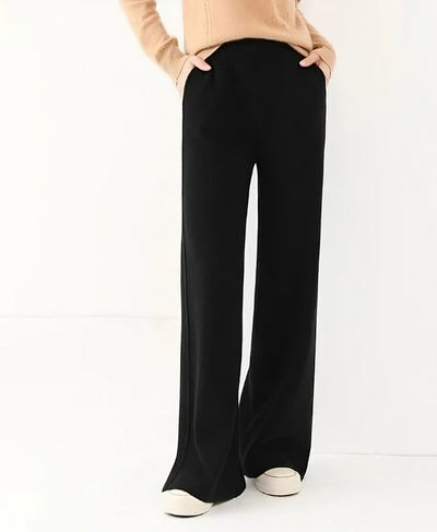 Jet Black Double Seam Side Slit Wide-Leg Trouser | Rang Sitaray