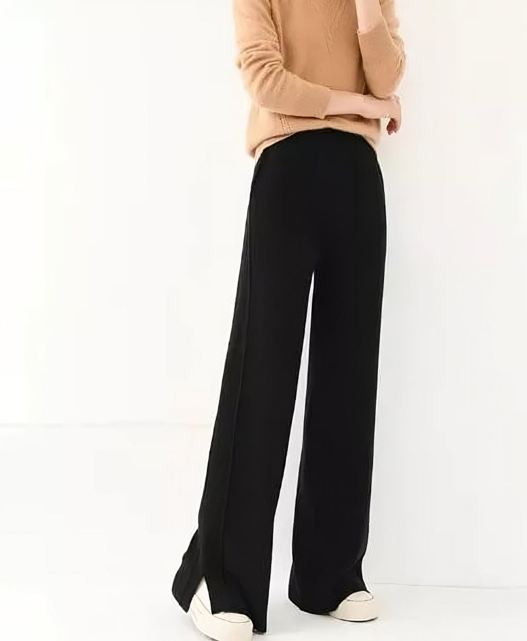 Jet Black Double Seam Side Slit Wide-Leg Trouser | Rang Sitaray