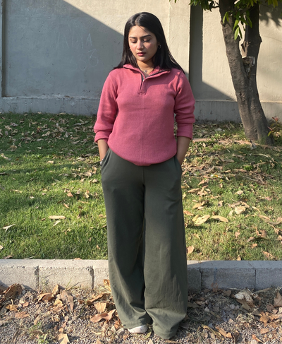 Rang Sitaray - Deep Olive Green High-Waisted Wide-Leg Trousers