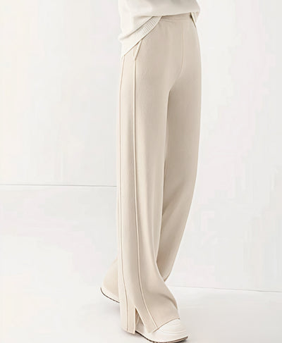 Cream White Double Seam Side Slit Wide-Leg Trousers | Rang Sitaray