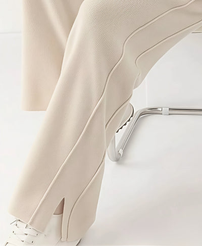 Cream White Double Seam Side Slit Wide-Leg Trousers | Rang Sitaray