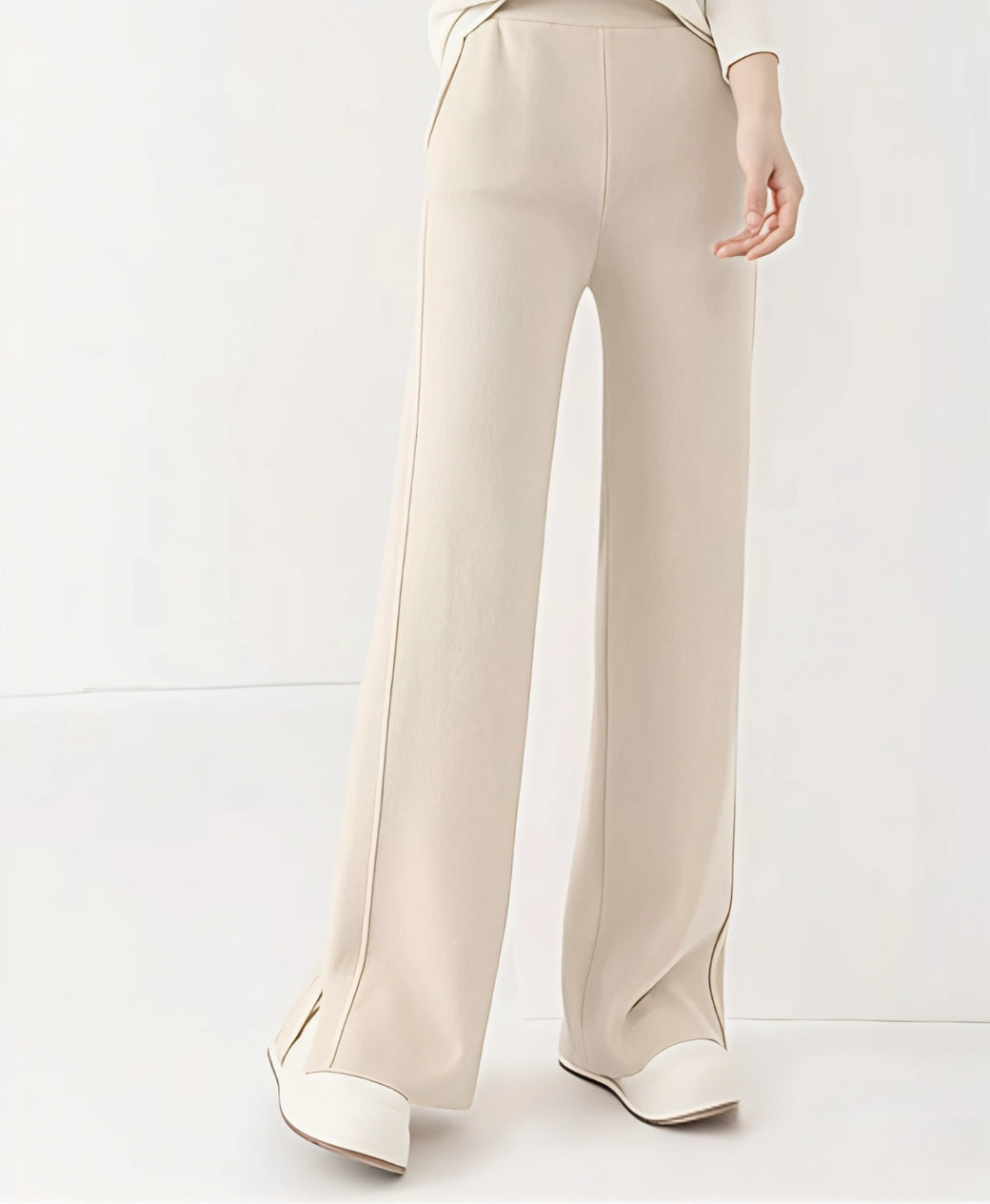 Cream White Double Seam Side Slit Wide-Leg Trousers | Rang Sitaray