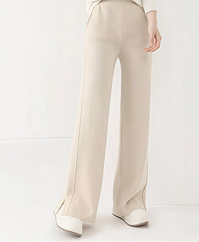 Cream White Double Seam Side Slit Wide-Leg Trousers | Rang Sitaray