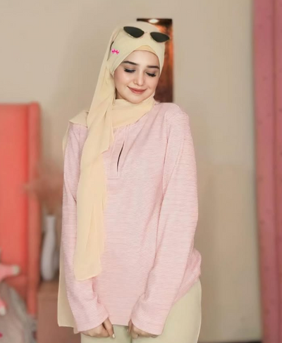 Relaxed Fit Thermal Mock Neck Full Sleeve Zipper - Blush Rose