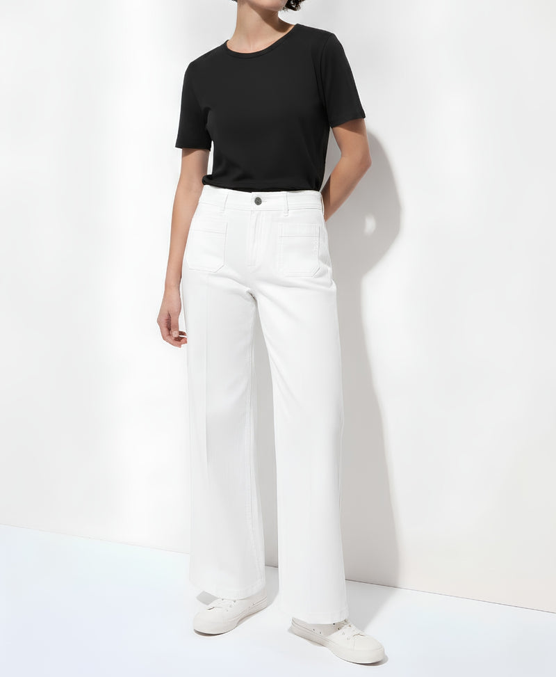 Rang Sitaray | Pure White High-Waisted Front Pocket Wide Leg Jeans (Surplus Edit)