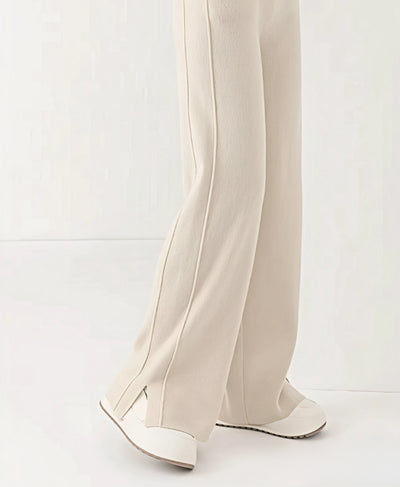 Cream White Double Seam Side Slit Wide-Leg Trousers | Rang Sitaray