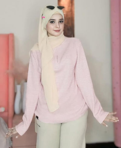 Relaxed Fit Thermal Mock Neck Full Sleeve Zipper - Blush Rose