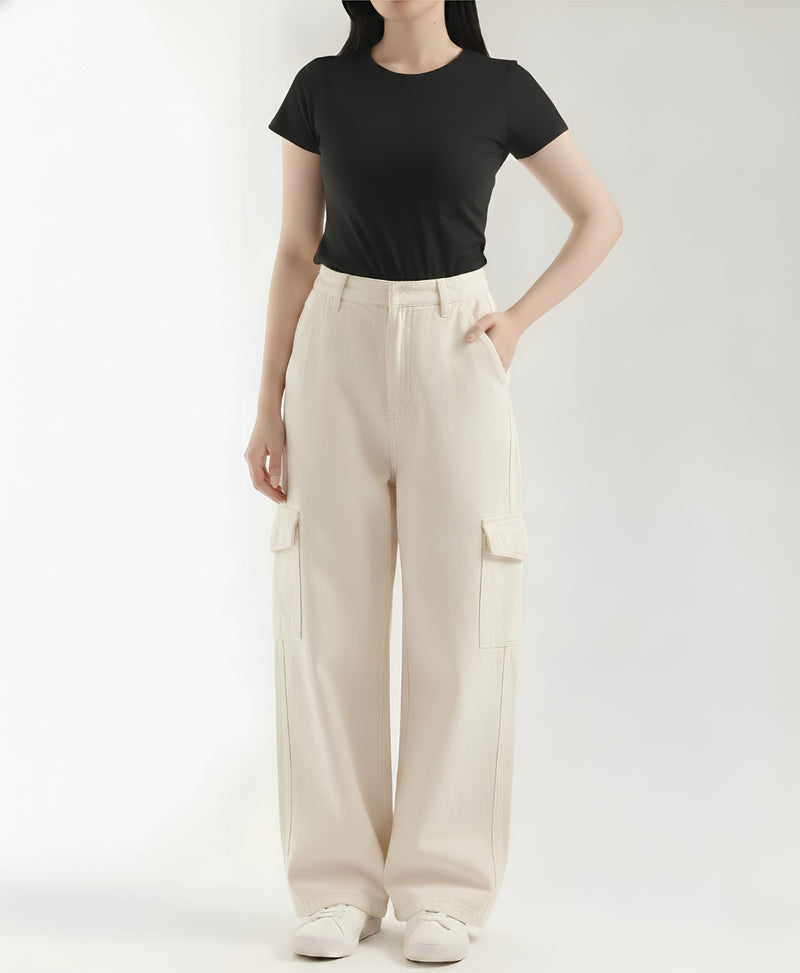Rang Sitaray | Warm Beige Cargo Wide Leg Jeans (Surplus Edit)