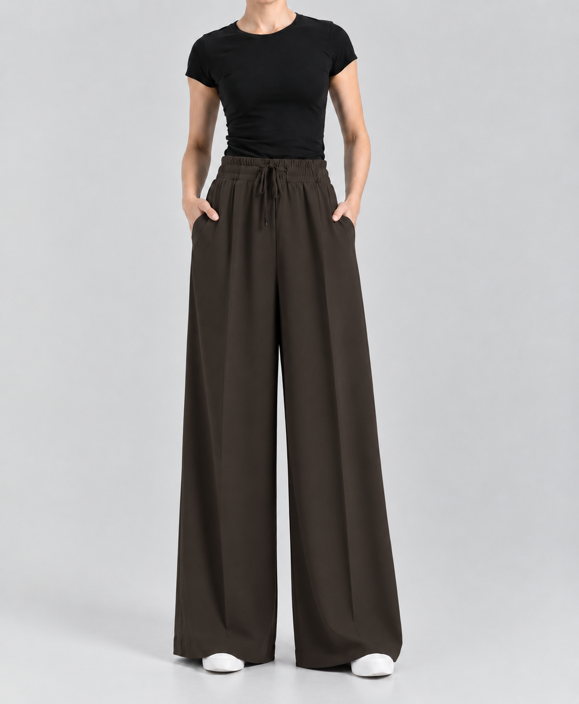 Dark Camouflage Brown High-Waisted Wide-Leg Trousers | Rang Sitaray