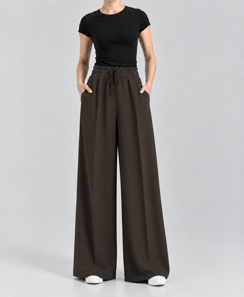 Dark Camouflage Brown High-Waisted Wide-Leg Trousers | Rang Sitaray
