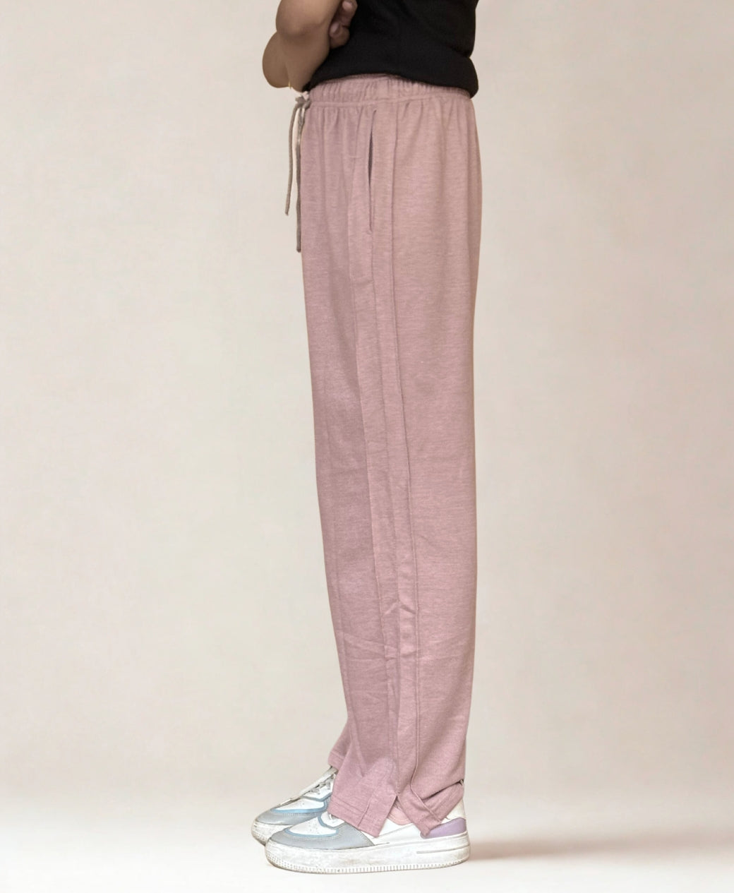 Dusty Rose Wide-Leg Trousers with Side Slit | Rang Sitaray