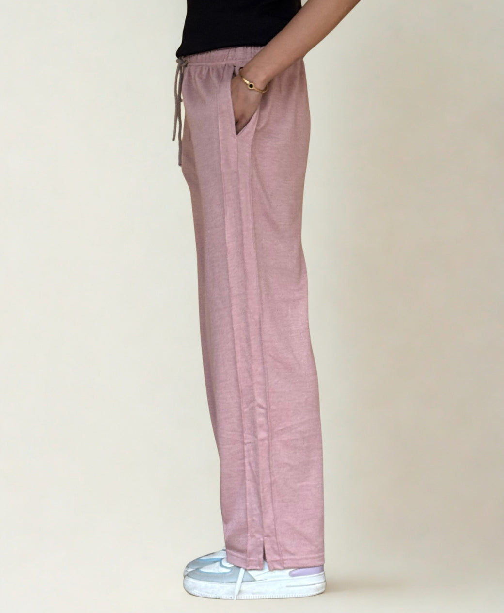 Dusty Rose Wide-Leg Trousers with Side Slit | Rang Sitaray