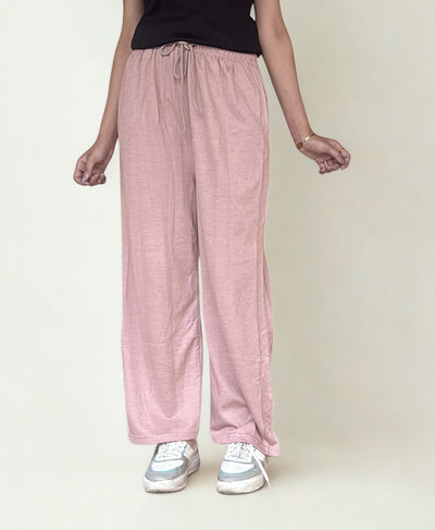 Dusty Rose Wide-Leg Trousers with Side Slit | Rang Sitaray