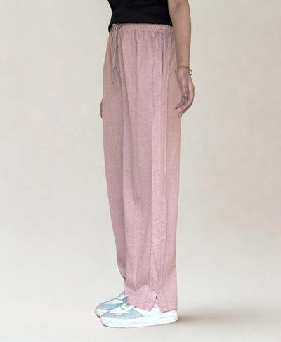 Dusty Rose Wide-Leg Trousers with Side Slit | Rang Sitaray