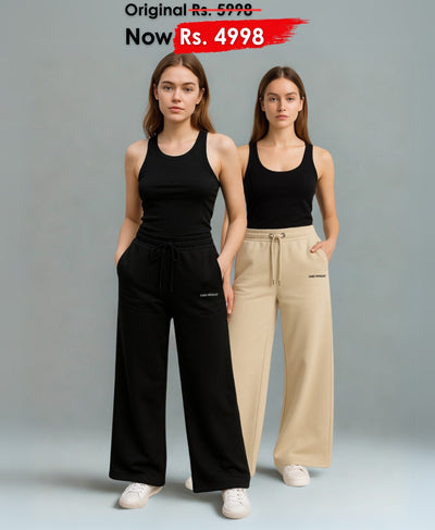 Pack of 2 High-Waisted Wide-Leg Trousers – Black & Beige | Rang Sitaray