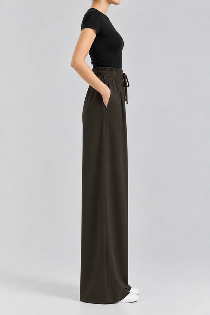 Dark Camouflage Brown High-Waisted Wide-Leg Trousers | Rang Sitaray