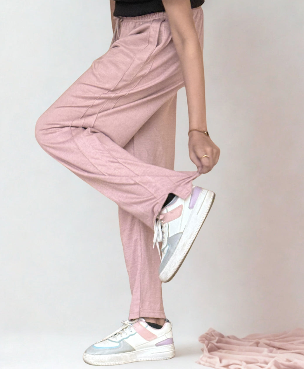 Dusty Rose Wide-Leg Trousers with Side Slit | Rang Sitaray