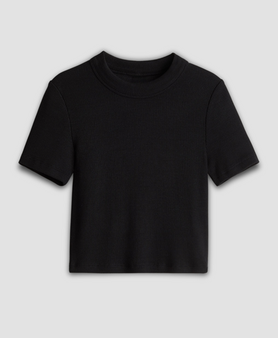 Fitted Black Ribbed Round Neck T-Shirt for Women – Summer Basic Tee | Rang Sitaray
