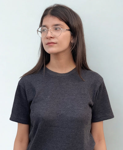 Charcoal Thermal Knit Tee for Women - Summer Essential Top | Rang Sitaray
