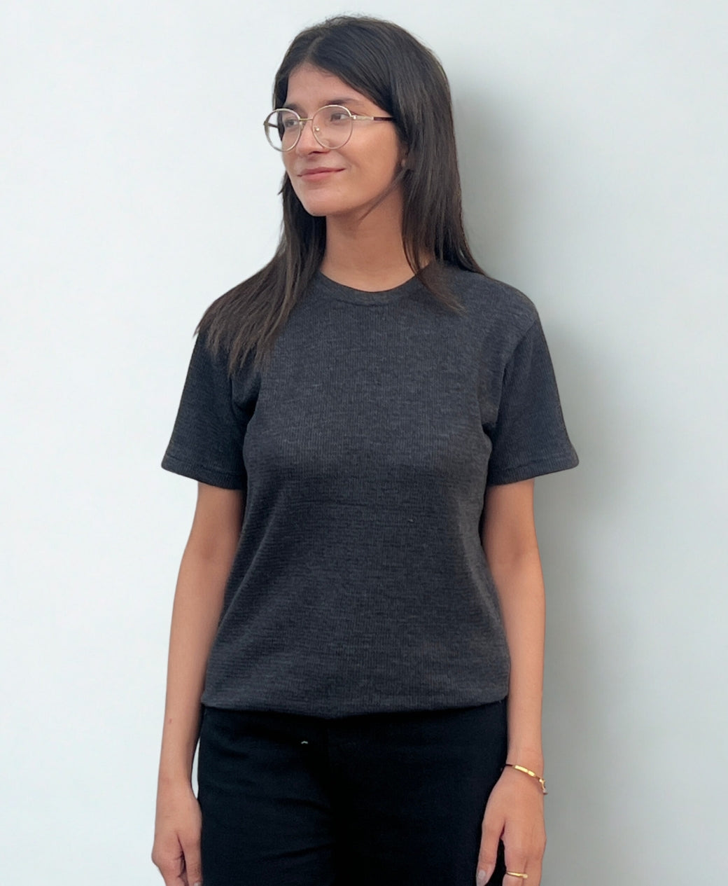 Charcoal Thermal Knit Tee for Women - Summer Essential Top | Rang Sitaray