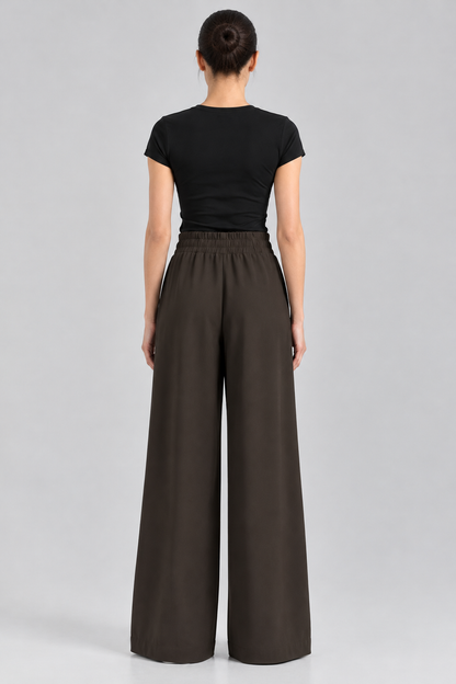 Dark Camouflage Brown High-Waisted Wide-Leg Trousers | Rang Sitaray